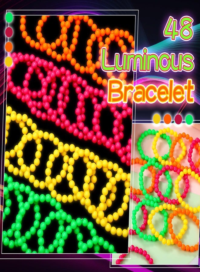Landical 48 Pcs Halloween Glow in the Dark UV Bead Bracelets Neon Halloween Glow Party Supplies 80s UV Black Light Accessories Bead Bracelets Bulk for Birthday Decorations Wedding Dance Party Favors - Image 4